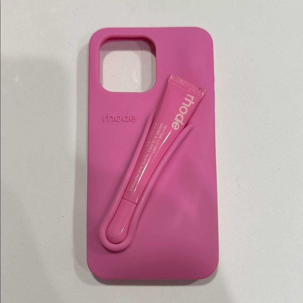 RHODE Vibrant Pink Phone Case with Lip Holder for iPhone 15 pro max!